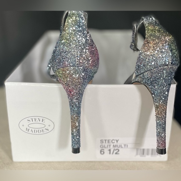 Steve Madden Stecy Open Toe Ankle Strap Glitter Heels - Picture 5 of 10